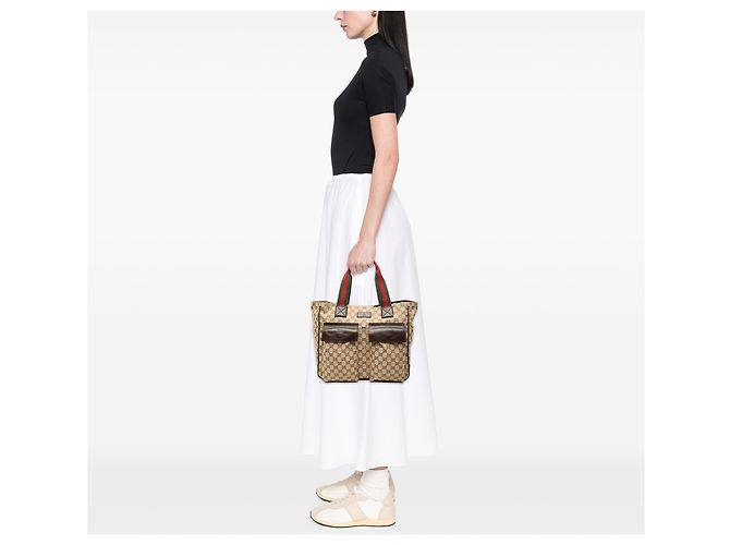 Gucci Beige GG Canvas Web Double Pockets Tote - Ansicht 6