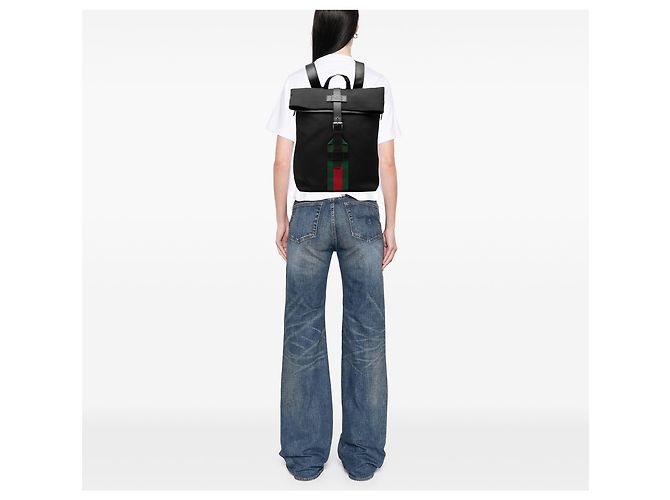 Zaino Gucci in tela nera Techno Web con patta Nero - vista 6