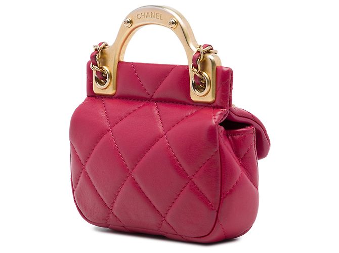 Portacarte Lady Chanel in vitello matelassé rosa con borsa a manico superiore e catena - vista 2