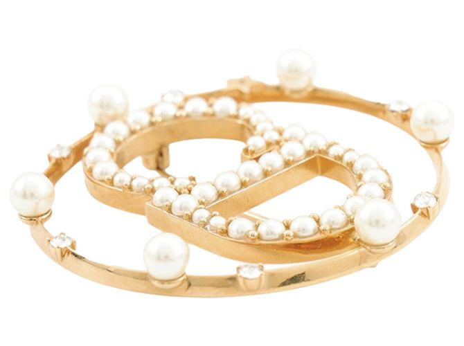 Autre Marque Spilla Clair D Lune Dior Gold placcata in oro con cristalli e perle sintetiche D'oro - vista 3