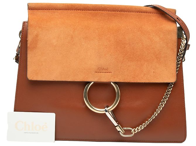 Chloé Faye Crossbody in vitello e camoscio marrone Medium - vista 7