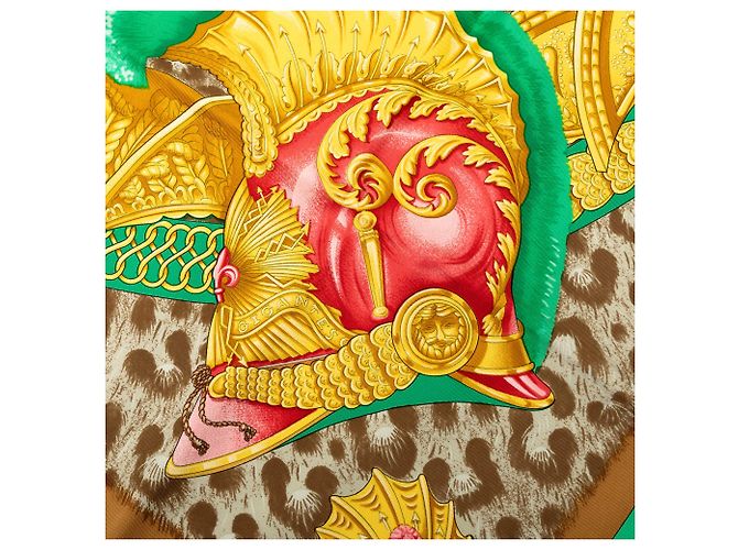 Pañuelo de seda Hermès Brown Casques et Plumets 90 Castaño - vista 4