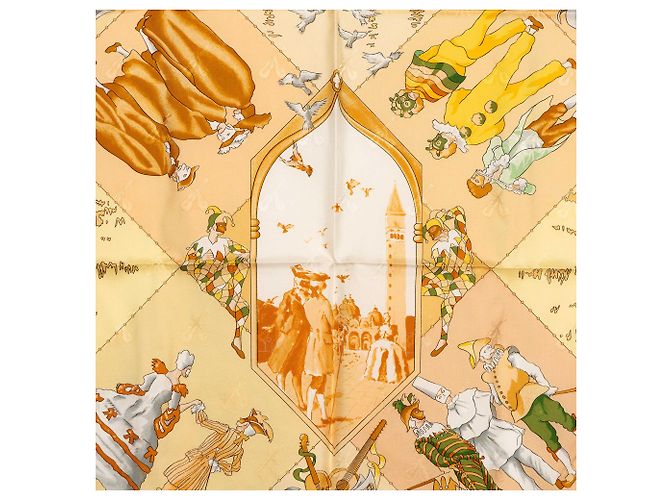 Hermès Brown Le Carnaval de Venise Seidentuch 90 Braun Hellbraun - Ansicht 7