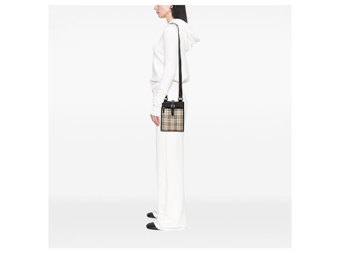 Borsa Crossbody Burberry Beige House Check Canvas - vista 6