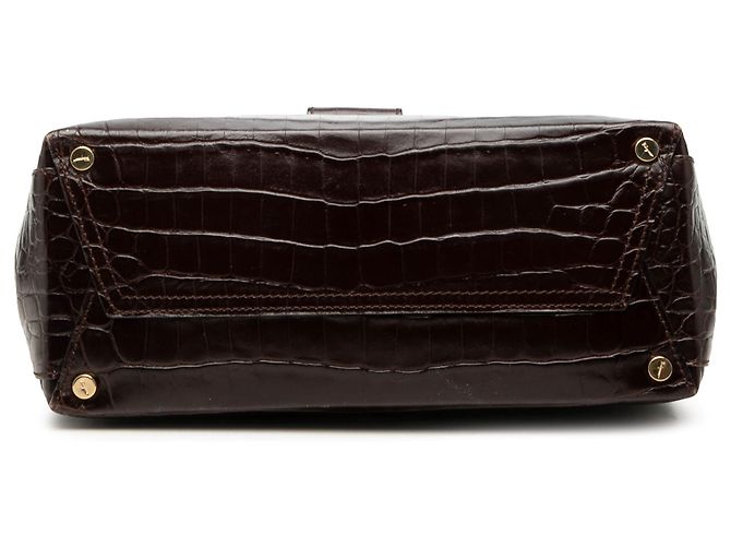 Salvatore Ferragamo Bolsa Ferragamo Vara Bow em couro com relevo de crocodilo marrom - vista 3