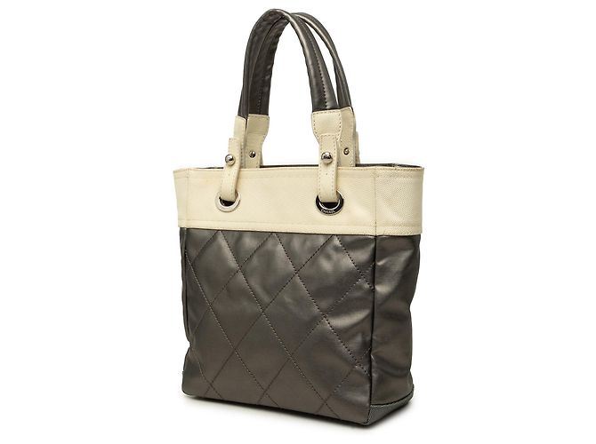 Chanel Paris Biarritz Tote Small aus gestepptem, bicolor beschichtetem Canvas in Grau Braun Anthrazitgrau - Ansicht 2