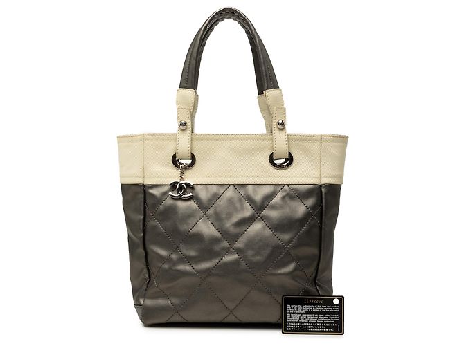 Chanel Paris Biarritz Tote Small aus gestepptem, bicolor beschichtetem Canvas in Grau Braun Anthrazitgrau - Ansicht 7
