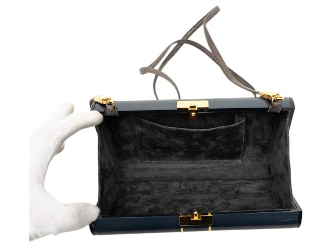 Borsa a tracolla Gucci in vernice blu con chiusura Interlocking G Blu navy - vista 4