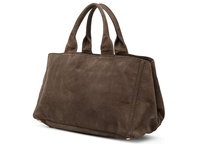 Tote Bag Prada Large in Suede e Canapa Marrone con Logo Marrone scuro - vista 2