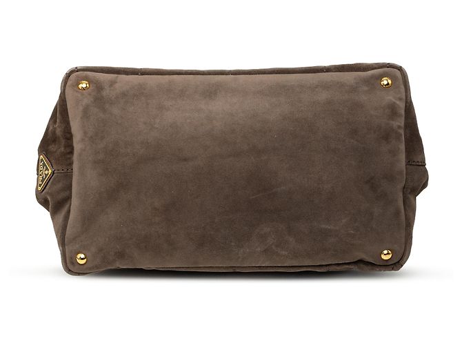 Tote Bag Prada Large in Suede e Canapa Marrone con Logo Marrone scuro - vista 3