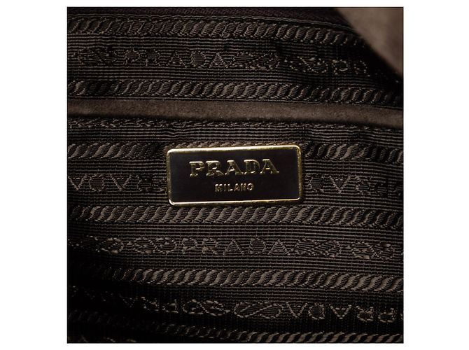 Tote Bag Prada Large in Suede e Canapa Marrone con Logo Marrone scuro - vista 5