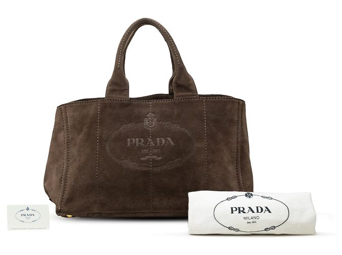 Tote Bag Prada Large in Suede e Canapa Marrone con Logo Marrone scuro - vista 7