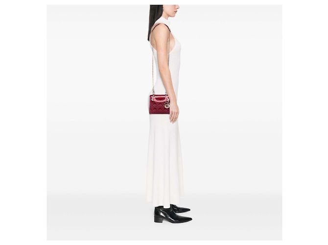 Autre Marque Dior Red Mini Patent Cannage Lady Dior Rosso Bordò - vista 6