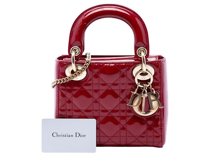 Autre Marque Dior Red Mini Patent Cannage Lady Dior Rosso Bordò - vista 7