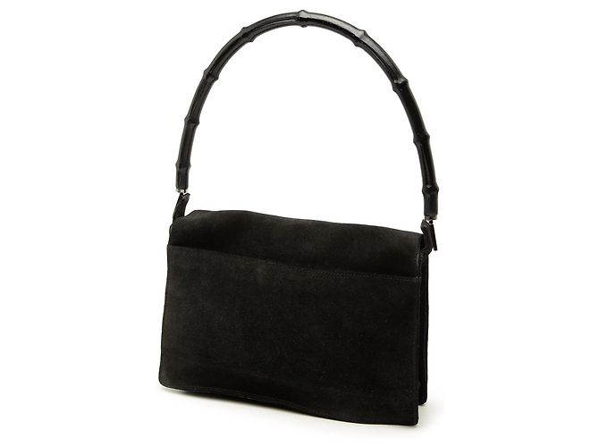 Bamboo Bolsa Gucci em camurça preta com alça de bambu Preto - vista 2