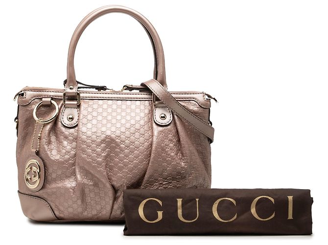 Borsa Satchel Gucci Pink Metallic Microguccissima Sukey Rosa - vista 7