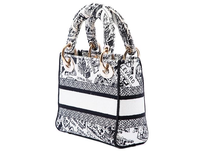 Autre Marque Dior White Mini Embroidered Canvas Plan de Paris Lady D Lite Blanco - vista 2