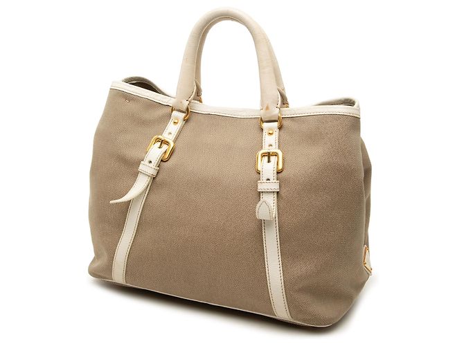 Bow Borsa Satchel Prada in tela Canapa beige con logo e fiocco - vista 2