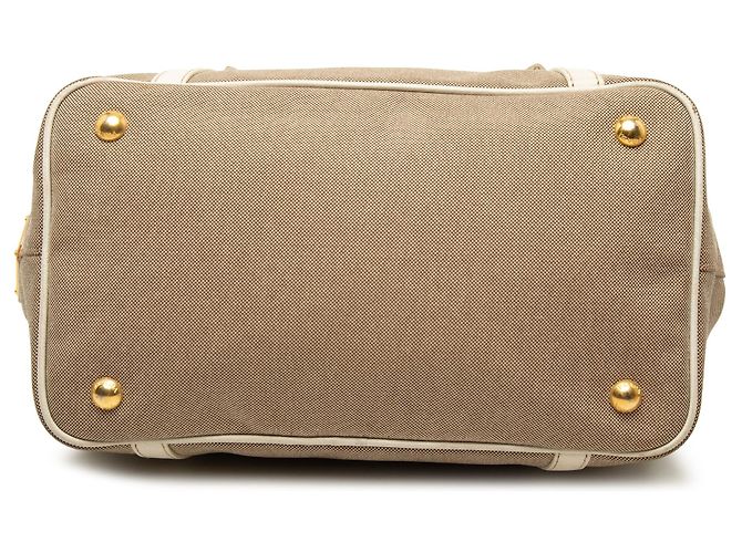 Bow Borsa Satchel Prada in tela Canapa beige con logo e fiocco - vista 3