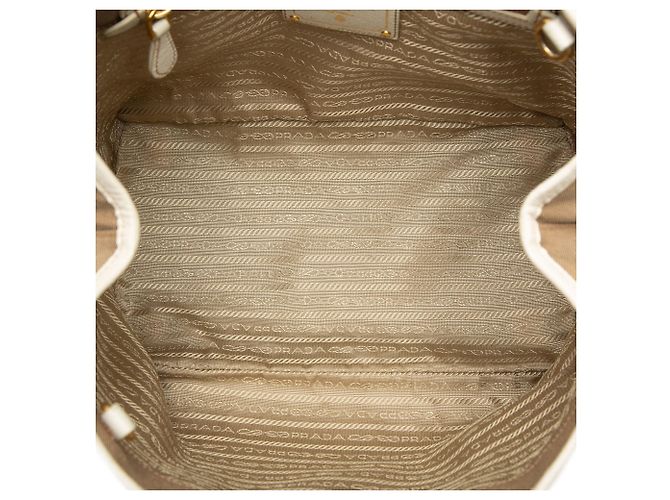 Bow Borsa Satchel Prada in tela Canapa beige con logo e fiocco - vista 4