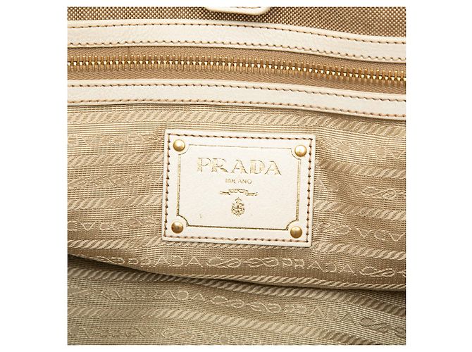 Bow Borsa Satchel Prada in tela Canapa beige con logo e fiocco - vista 5