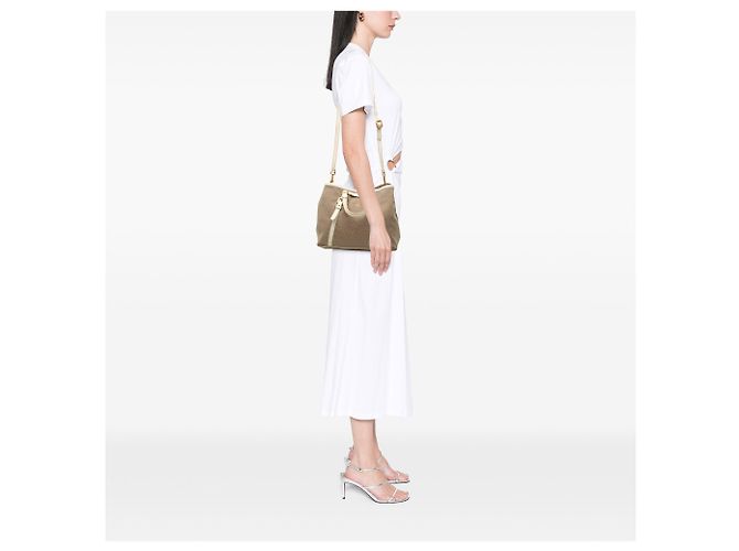 Bow Borsa Satchel Prada in tela Canapa beige con logo e fiocco - vista 8