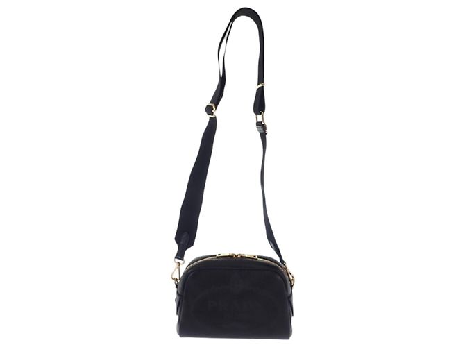 Prada Camera Bag aus perforiertem schwarzem Vitello Daino Leder mit Logo - Ansicht 10