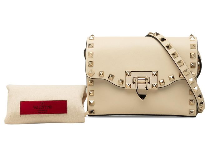 Valentino Mini Borsa a Tracolla Rockstud in Pelle Bianca Bianco Crudo - vista 7