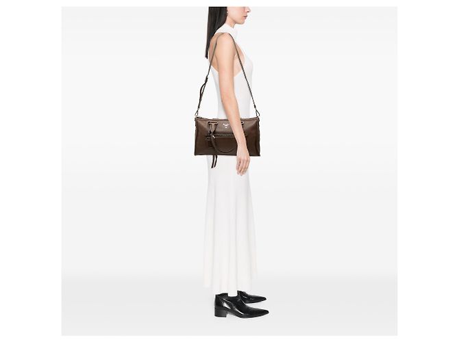 Borsa Prada in Vitello Phenix marrone con chiusura a zip - vista 6