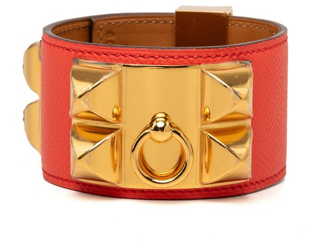 Bracciale Collier de Chien Hermès in Epsom rosso e placcato oro - vista 3