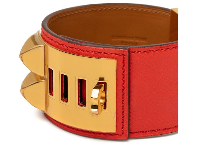 Bracciale Collier de Chien Hermès in Epsom rosso e placcato oro - vista 7