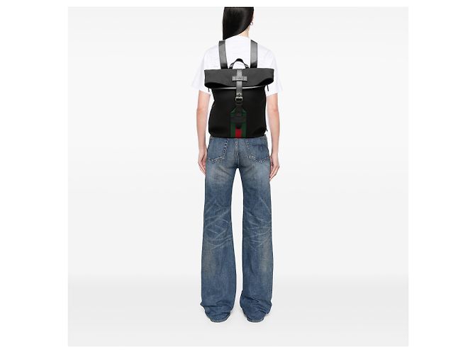 Zaino Gucci in canvas nero Techno Web con patta - vista 6