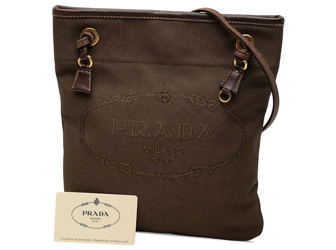 Prada Borsa a tracolla in tela Canapa logo marrone Marrone scuro - vista 7