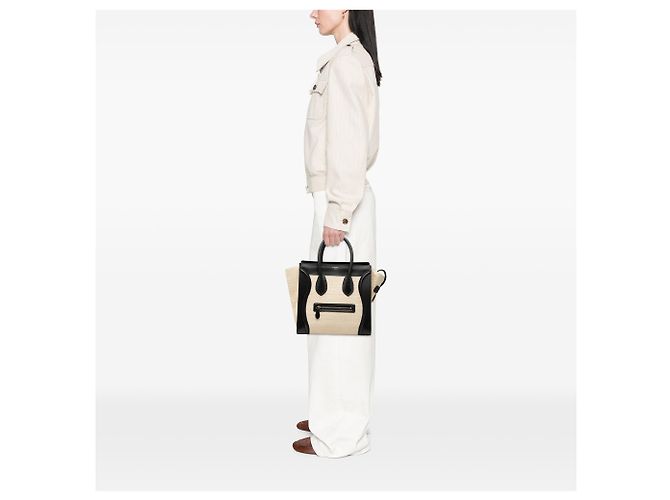 Céline Celine Mini Luggage Tote in tela e pelle bicolore marrone Beige - vista 7