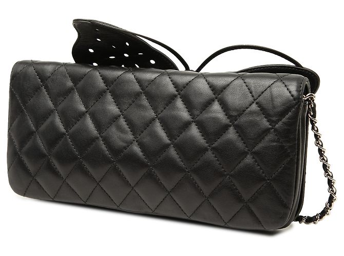 Clutch Chanel Butterfly in pelle d'agnello matelassé nera con catena Nero - vista 2