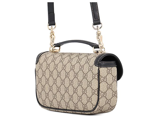 Borsa Gucci Beige GG Supreme Horsebit 1955 con manico superiore - vista 2