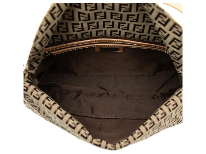 Borsa a tracolla Fendi Brown Zucchino Canvas con doppio lembo Marrone Marrone chiaro - vista 4