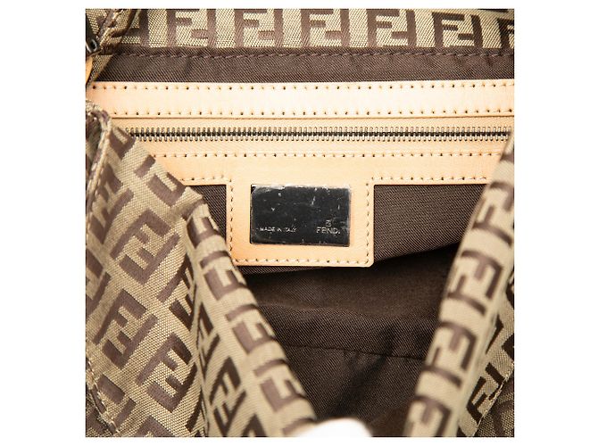 Borsa a tracolla Fendi Brown Zucchino Canvas con doppio lembo Marrone Marrone chiaro - vista 5