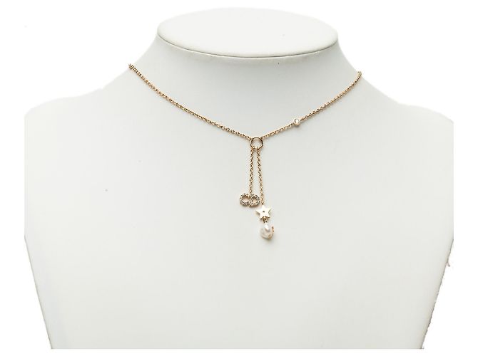Autre Marque Collana lunga Dior Gold placcata oro con strass e perle sintetiche CD Tribal D'oro - vista 6