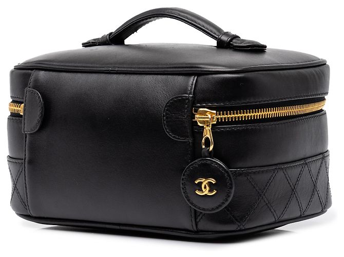 Borsa Vanity Chanel in pelle d'agnello matelassé nera con CC Nero - vista 2