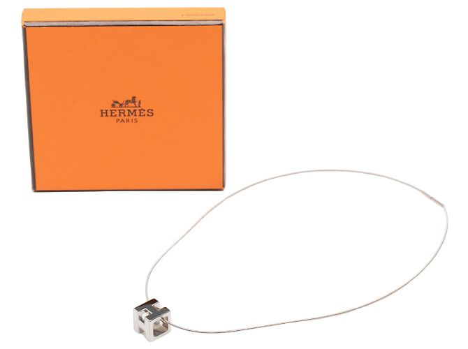 Collana con pendente Hermès Silver Palladium Plated Enamel Cage D H Argento - vista 6