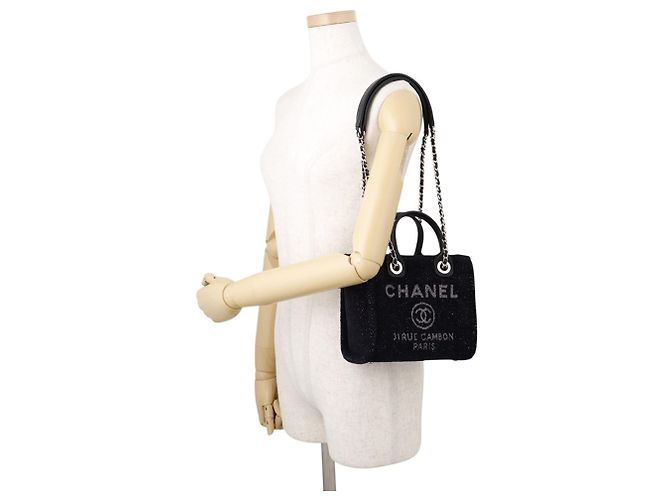 Borsa Tote Mini Chanel Deauville Nero - vista 5