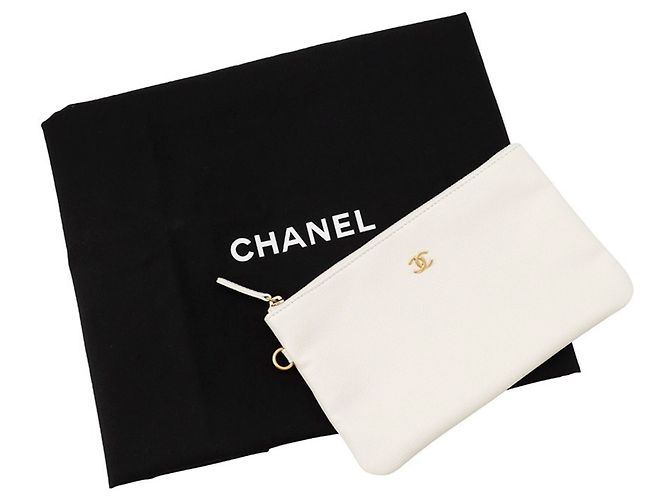 Saco Tote com corrente Chanel em couro de bezerro grão branco - vista 17