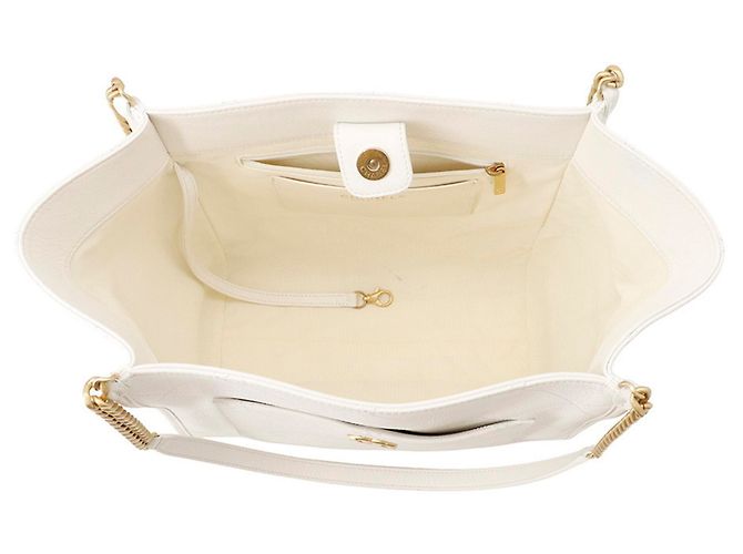 Saco Tote com corrente Chanel em couro de bezerro grão branco - vista 5