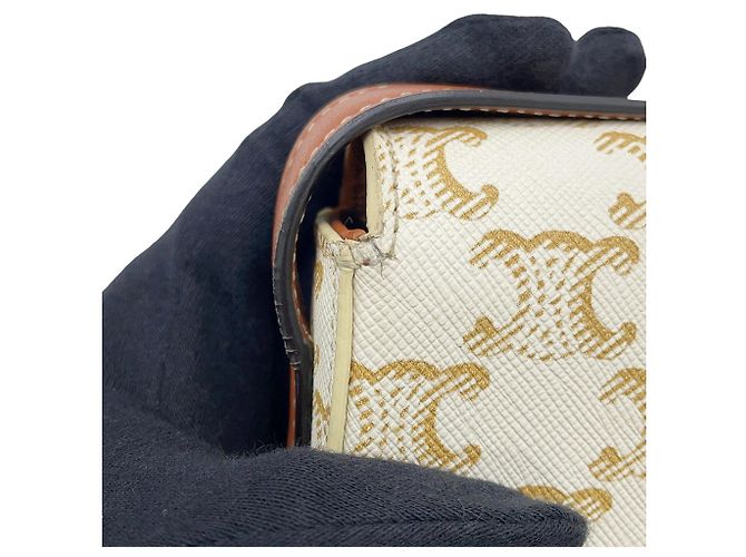 Céline Borsa a tracolla Celine Triomphe Claude Marrone Bianco - vista 11