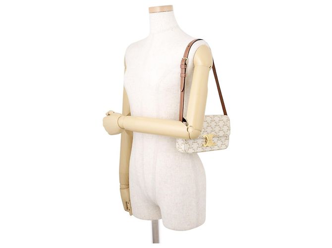 Céline Borsa a tracolla Celine Triomphe Claude Marrone Bianco - vista 4
