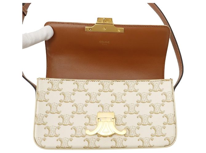 Céline Borsa a tracolla Celine Triomphe Claude Marrone Bianco - vista 5