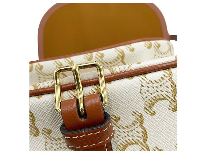 Céline Bolso de hombro Celine Medium Folco Triomphe Castaño Blanco - vista 10