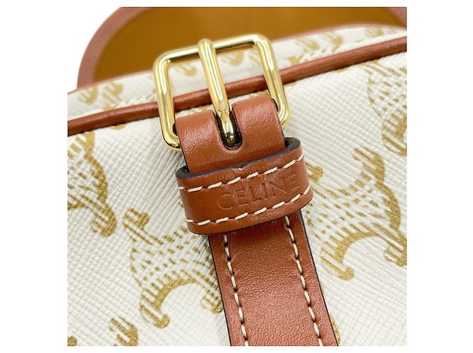 Céline Bolso de hombro Celine Medium Folco Triomphe Castaño Blanco - vista 11