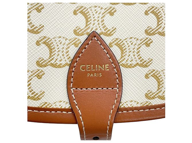 Céline Bolso de hombro Celine Medium Folco Triomphe Castaño Blanco - vista 14